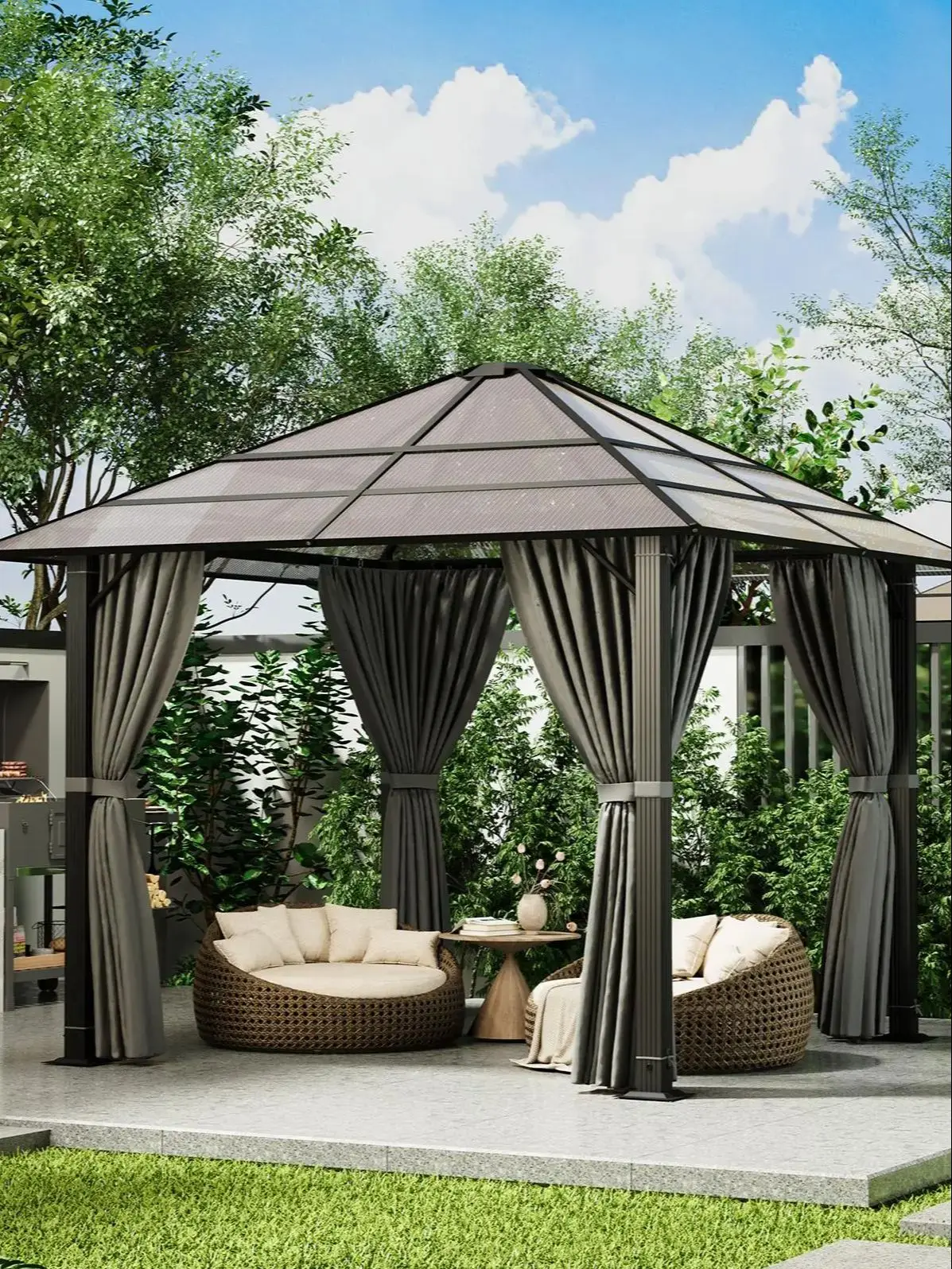 Devoko 3x3/3x4m Paviljoen Waterdicht Stabiel Winterbestendig Aluminium Tuinpaviljoen Vaste Dakbescherming UV - afbeelding 2