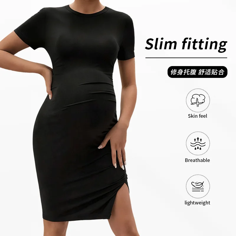 2026 Pregnant Women's Sleeve Split Autumn Elastic Slim-fit Short-sleeve Commuting Simple Comfortable Outer Wear