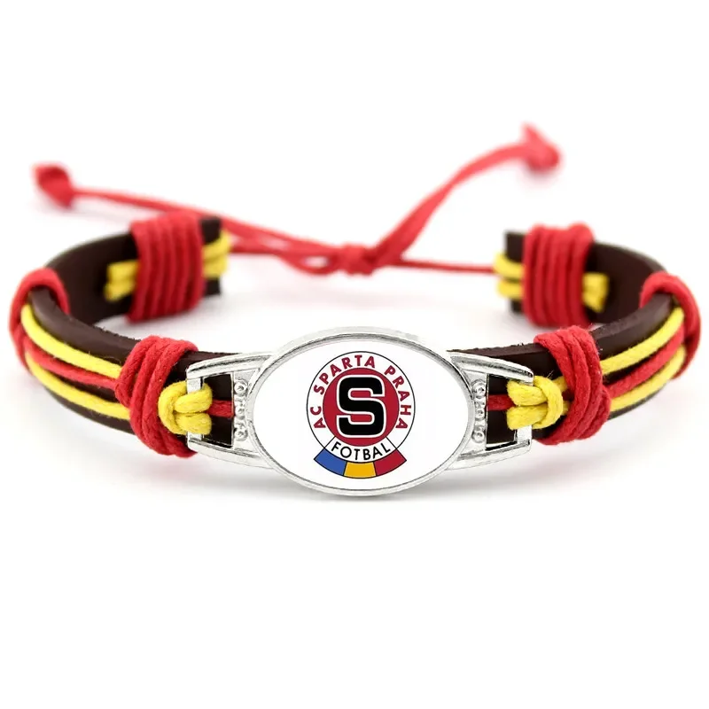 1PC Czech Republic  AC Sparta Praha Fotbal Charms Genuine Leather Bracelet Bangles Hand Braided Jewelry Dropshipping