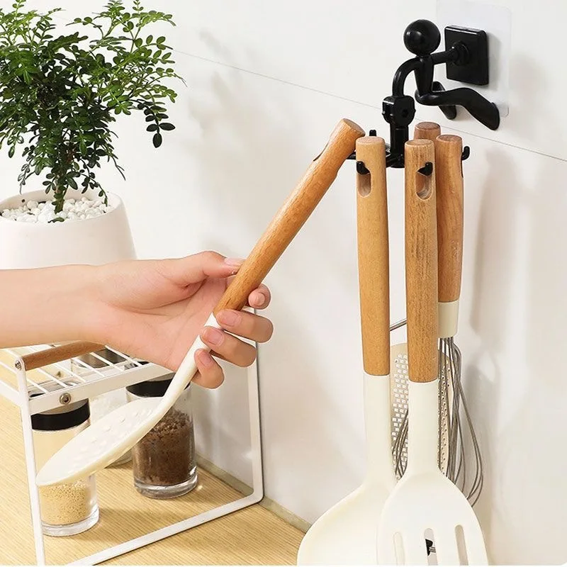 Rotating 6 Claws Hook Wall Mounted Kitchen Bathroom Roof Hanger Household Non Punching Storage Non Marking Adhesive Hook