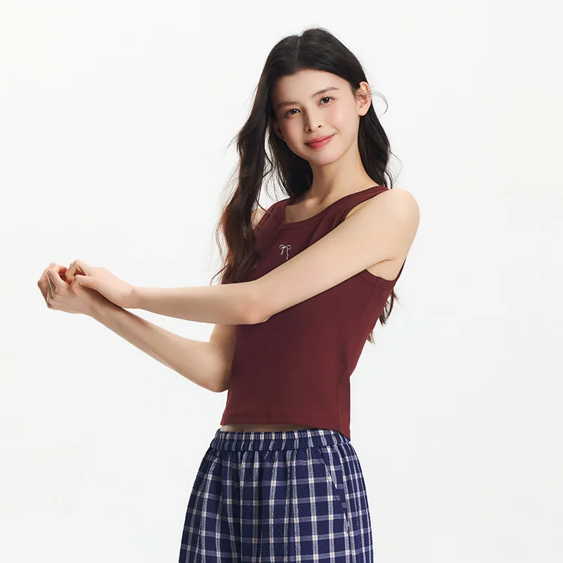 قميص Semir نسائي بدون أكمام بعقدة على شكل فيونكة لصيف 2025 جديد مطرز بقصة ضيقة ورقبة دائرية أساسية