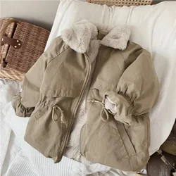 Baby Boys Khaki Lamb Wool Blend Parkas Coat Autumn Winter Coats Fur Jackets for Girls Cute Warm Jacket Children Snowsuit Fashion