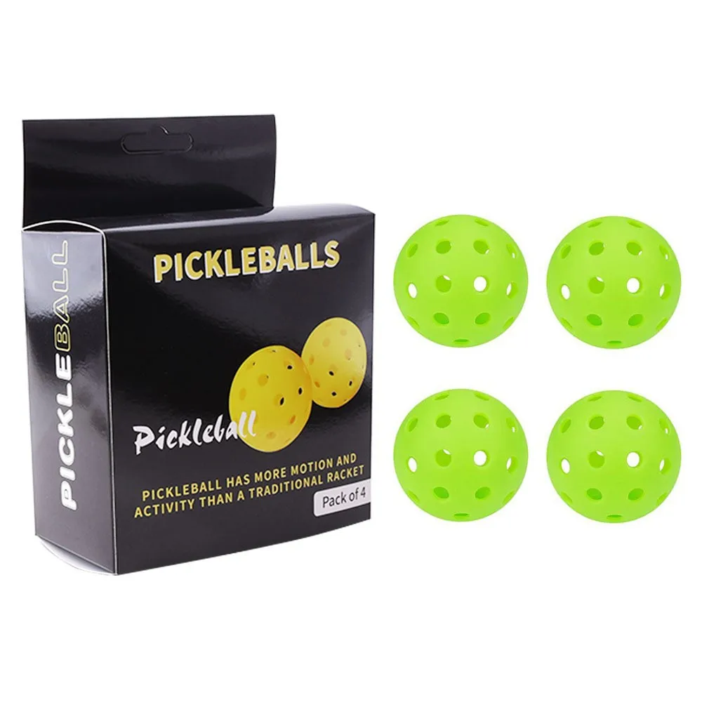 4 Pack Standard 74mm 40 Holes Injection Molded Hollow Wiffle Pickleballs, Sports Training Pickle Balls with Color Box Packaging