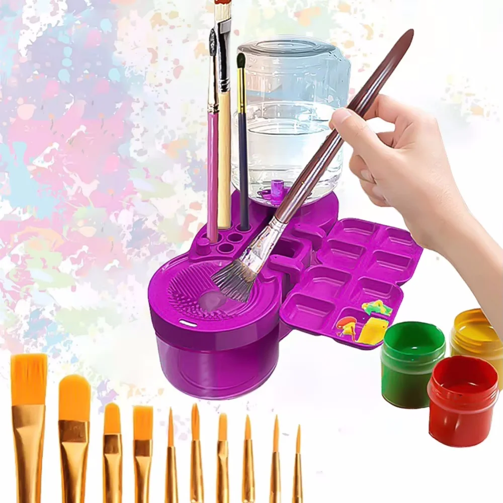 Paint Brush Washer with Drain Button Paint Brush Clean Device Automatic Water Circulation for Acrylic Water Based Painting Brush