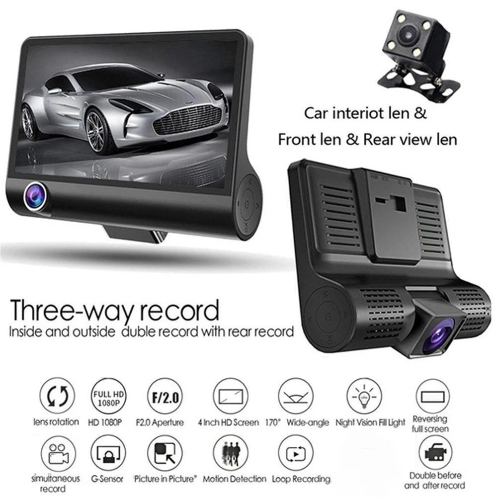 

Night Vision Shooting Dashcam for Car 1080p Camera Car 170 ° Wide Angle Dash Cam Triple-channel Camcorder Loop Video Black Box