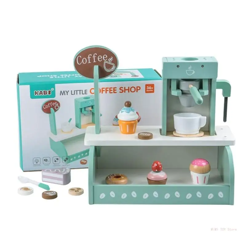 Pretend Play Coffee Shop Toy with Cupcake Coffee Maker Accessories Realistic Dessert Set Interactive Kids Role Play Toy