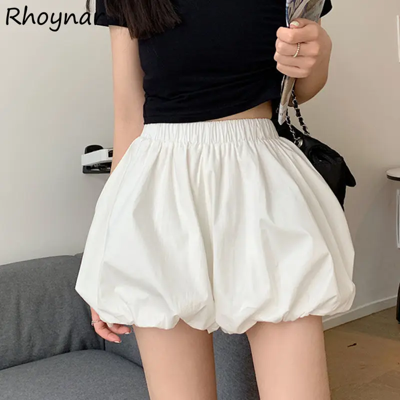 Shorts Women Solid Folds Simple Basic All-match Young Street Wear Summer Fashion High Waist Minimalist Ins Femme Trendy Newest