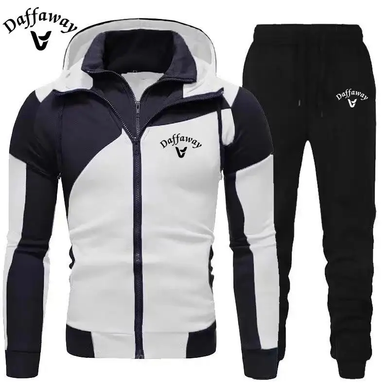 2024 Daffaway New Men\'s Zipper Jacket Hooded Pullover+Sweatpants Sports Casual Jogging Sportswear 2-piece Set for