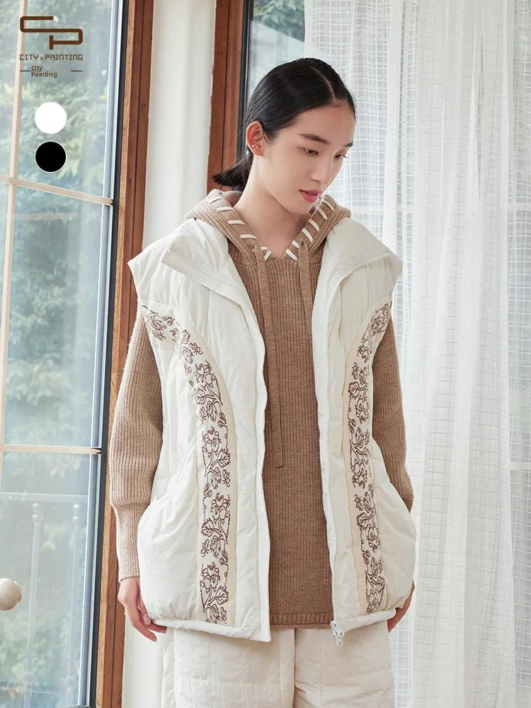 

Художественный винтажный вязаный лоскутный свободный жилет на пуху, зимний новый жилет Sle One Ci с рисунком, теплый жилет на пуху