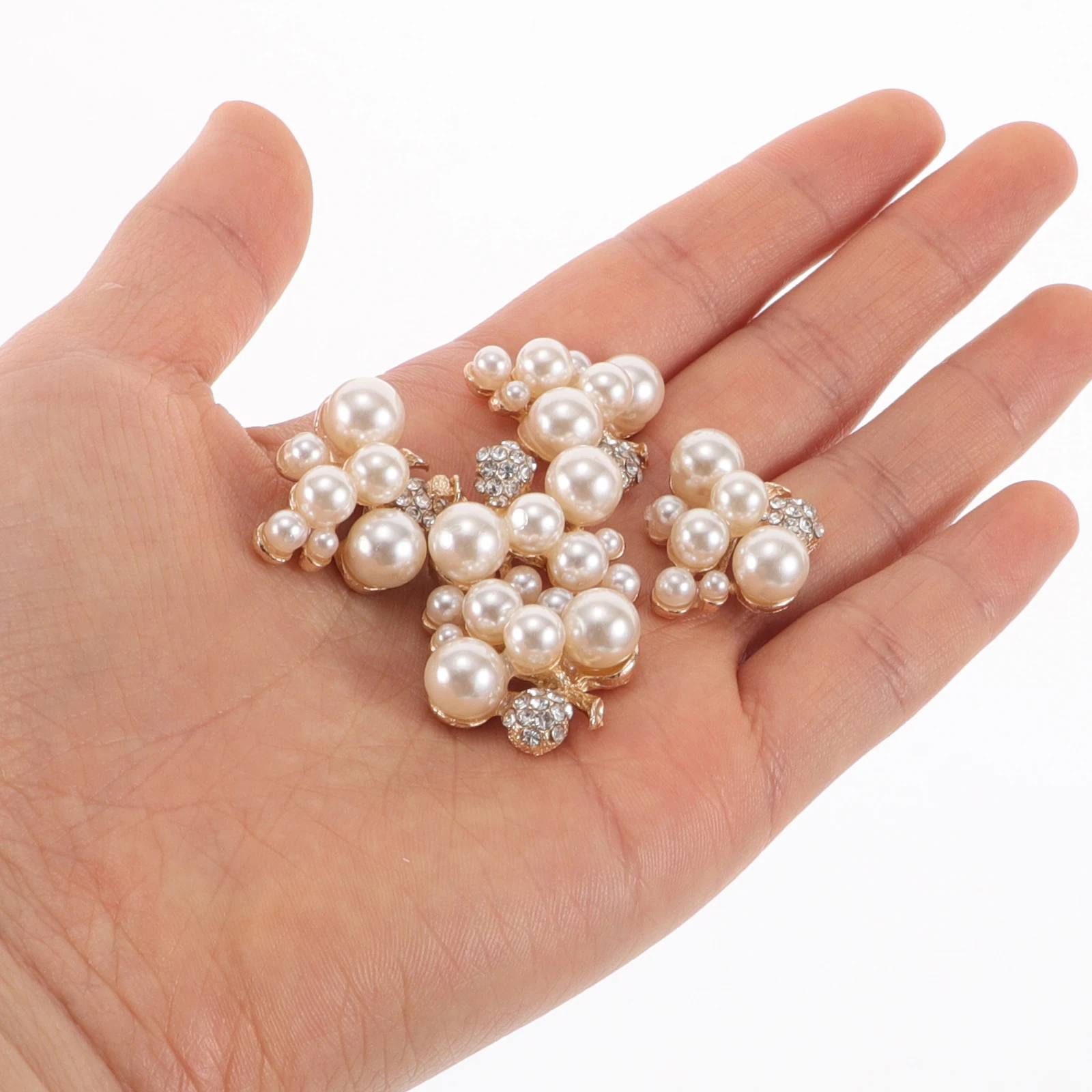 

10 Pcs Bridal Hair Accessories Rhinestone Pearl Flower Charms DIY Decor Flatback Craft Embellishments Shiny Bride Lightweight H