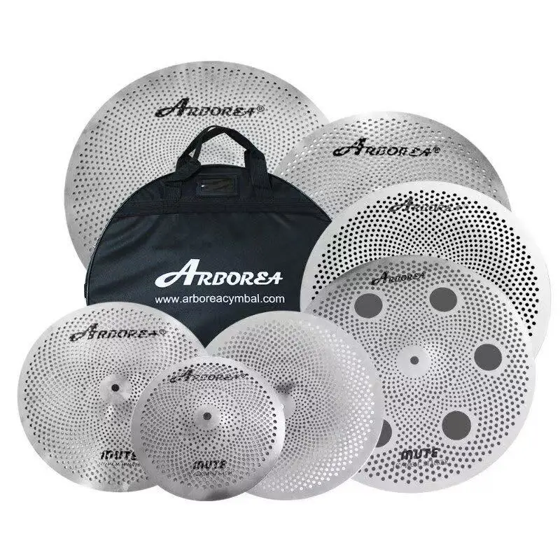 Arborea Mute Cymbal Pack Silent Silver 5 or 7 PCS Cymbal Set Low Volume Cymbals Splash/Crash/ Hihats/ Ride /China Effects
