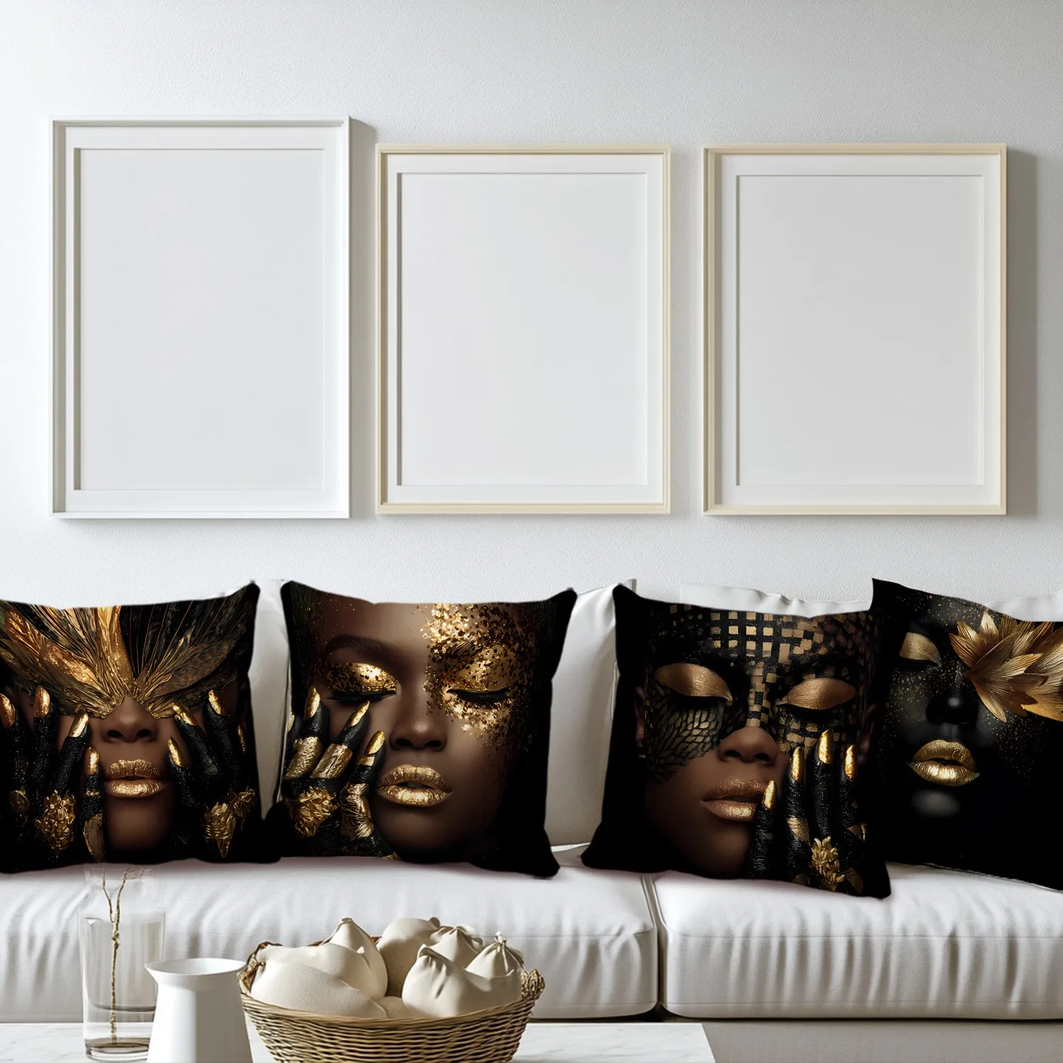 

Luxury Black & Gold Artistic Portrait Pillowcases: Stylish Home Decor Pillow Covers