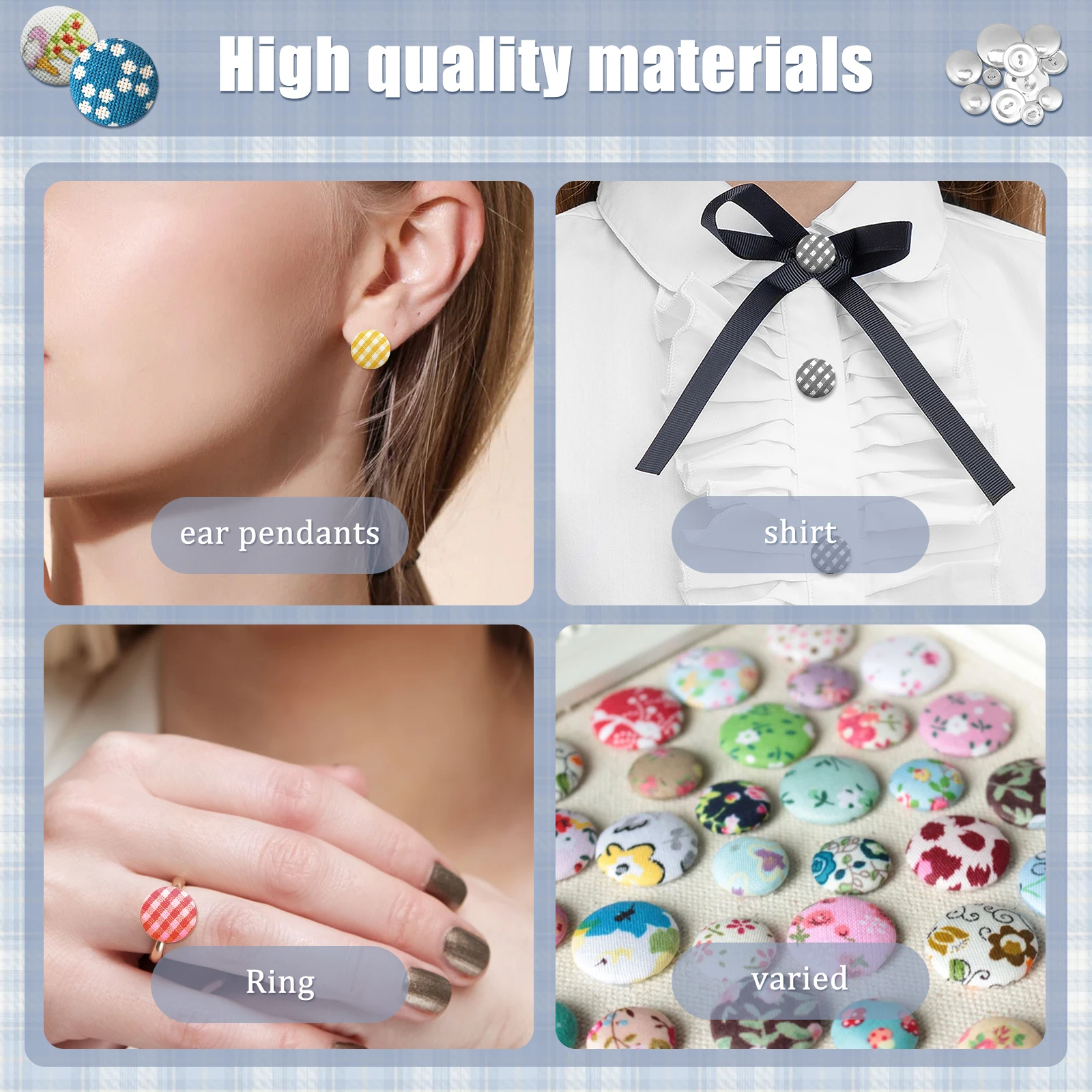100Pcs Cover Button Kit 5Different Size Cover Buttons with 5in1 Button Tool Aluminum Alloy Button Craft Kit DIY Covered Buttons