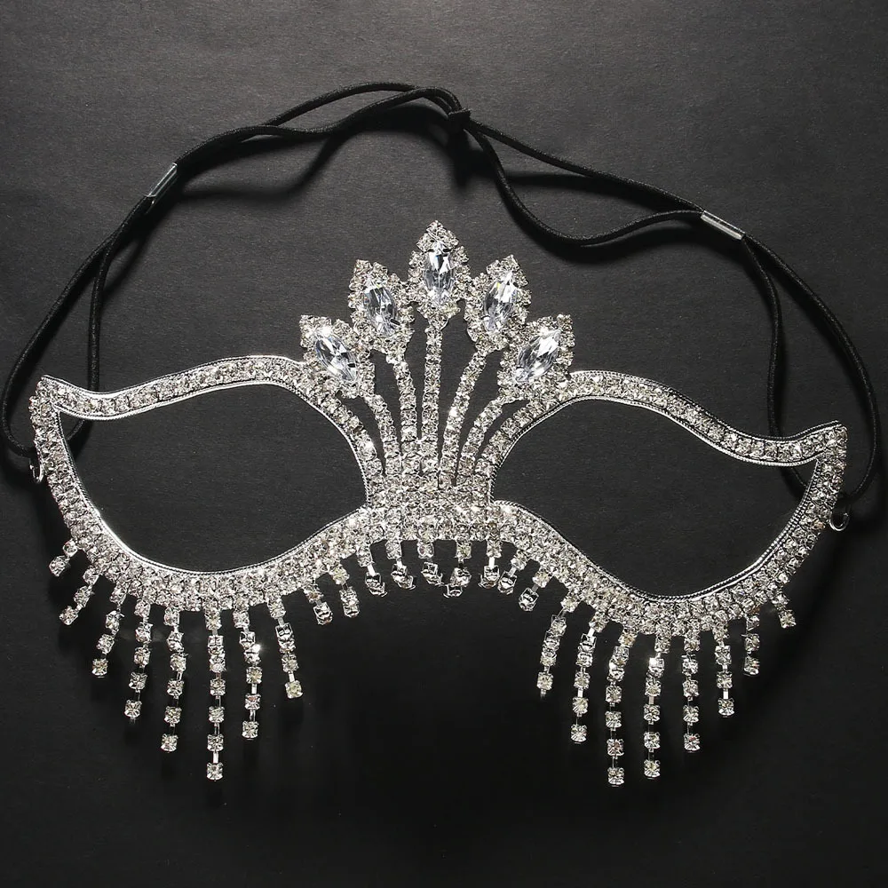 Rhinestone Tassel Veil Masks Full Face Women Chains Face Mask Masquerade Dance Party Performance Sexy Facial Accessories Jewelry