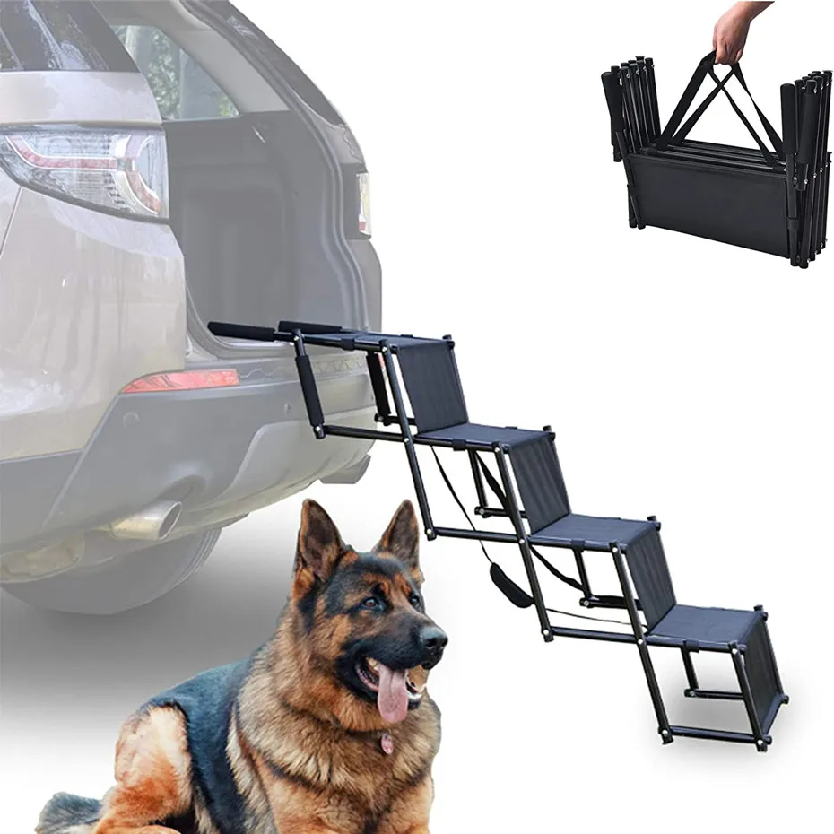 Hundetreppe – 4 Stufen – Haustiertreppe – abnehmbare und faltbare Rampe – für Auto, Sofa oder Bett – geeignet für kleine und mittelgroße Hunde bis 80 kg – schwarz/blau/braun/beige/grau
