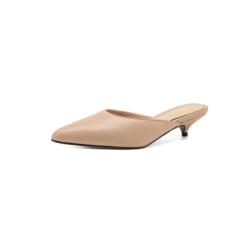 2026 New Plus Size 35-43 New Genuine Leather Shoes Women Slippers Low Heels Pointed Toe Women's Mules Party Summer Dress Shoes