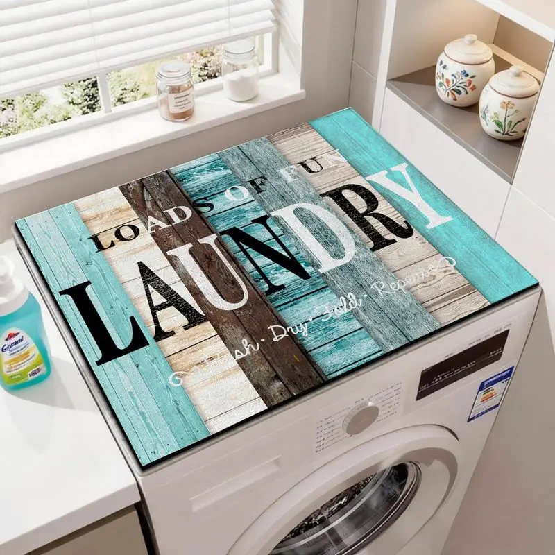 VIKAMA Farmhouse Rustic Laundry Word Wood Washer Dryer Protector Pad Water Absorbent Anti Slip Kitchen Countertop Home Decor Mat