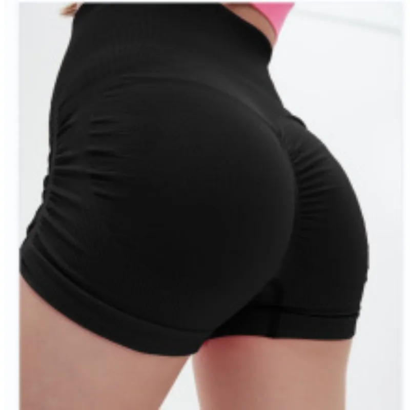 Women Seamless Wrinkles Shorts High Elastic Yoga Shorts High Waist Sexy Hip Liftting  Summer Gym Trainning Running Leggings