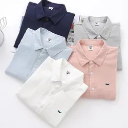 Spring Summer Men's Shirt Brand Logo Casual Solid Long Sleeve Blouse Linen Cotton Shirts Hommes Fit Fashion Clothing Tops 601