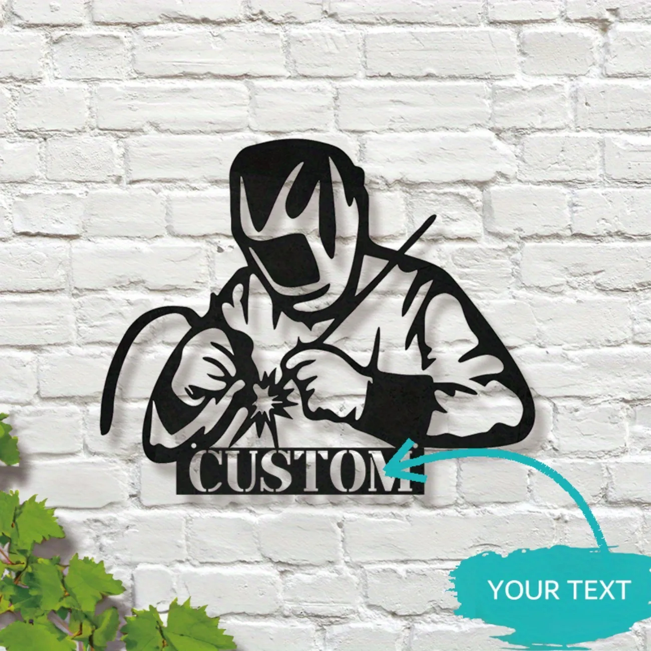 Custom Personalized Iron Welding Sign - Distinctive Design with Customizable Welder Silhouette, Perfect for Workshops.