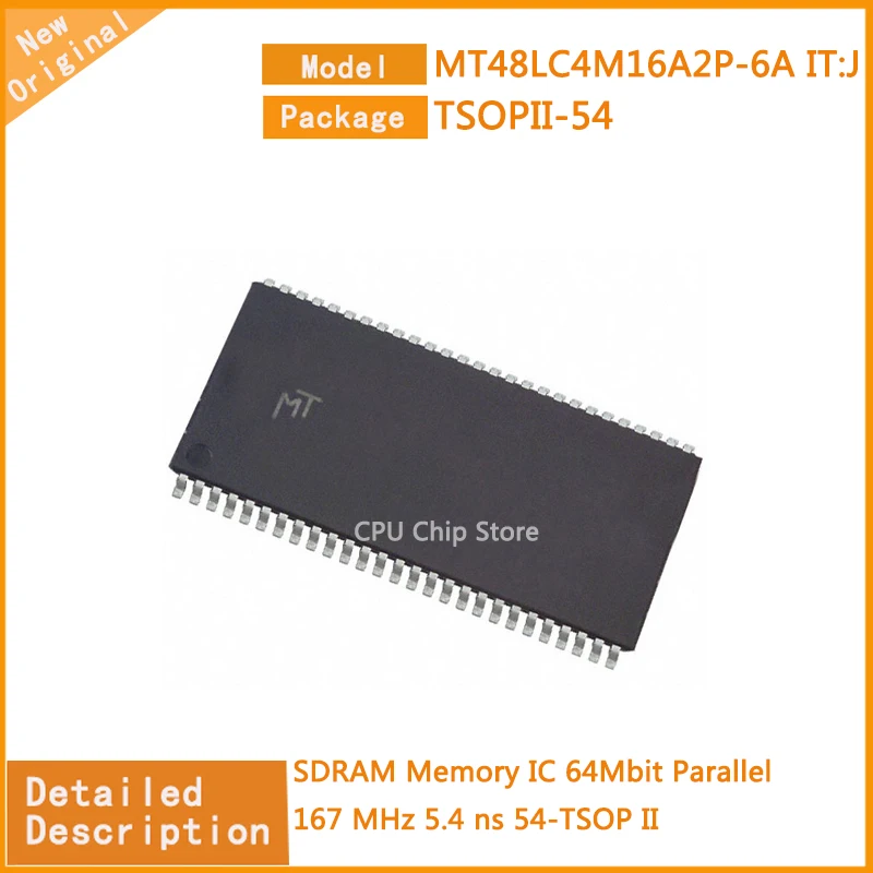 10Pcs/Lot  New Original  MT48LC4M16A2P-6A IT:J  MT48LC4M16A  SDRAM Memory IC 64Mbit Parallel 167 MHz 5.4 ns 54-TSOP II