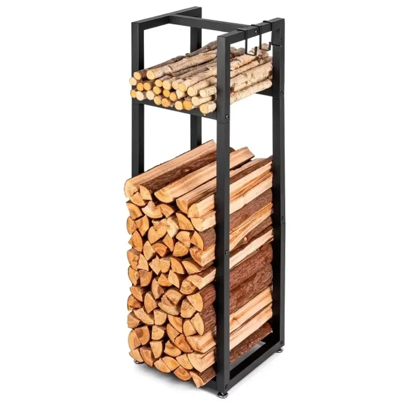 Modern 40 Inch High Wood Rack 2 Layer Fireplace Storage Bracket for Outdoor Camping Indoor Use