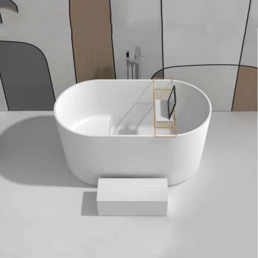

1350x750x750mm Solid Surface Stone Japan Style Bathtub Oval Freestanding Corian With Seat Bath Barrel WD65197