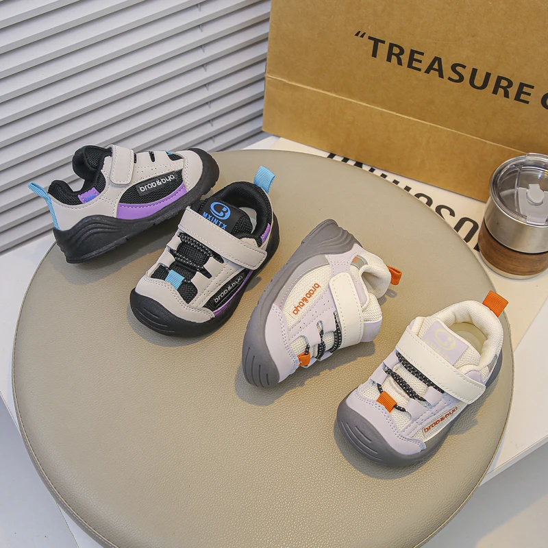 

2025 Spring Autumn Boys Casual Shoes Toes Capped Mesh Breathable Baby Walking Shoes Hook&loop Kids Running Shoes Soft Bottom