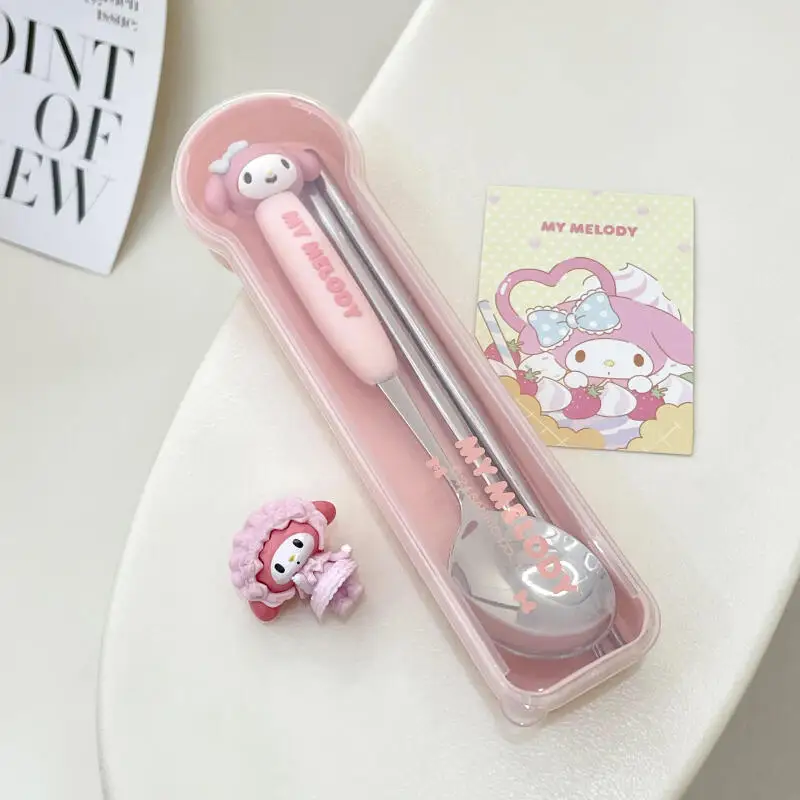 سانريو كورومي بلدي ميلودي سينامورول عيدان ملعقة شوكة ضرب المنتج منتج جديد Kawaii الكرتون لطيف المحمولة الكبار طالب