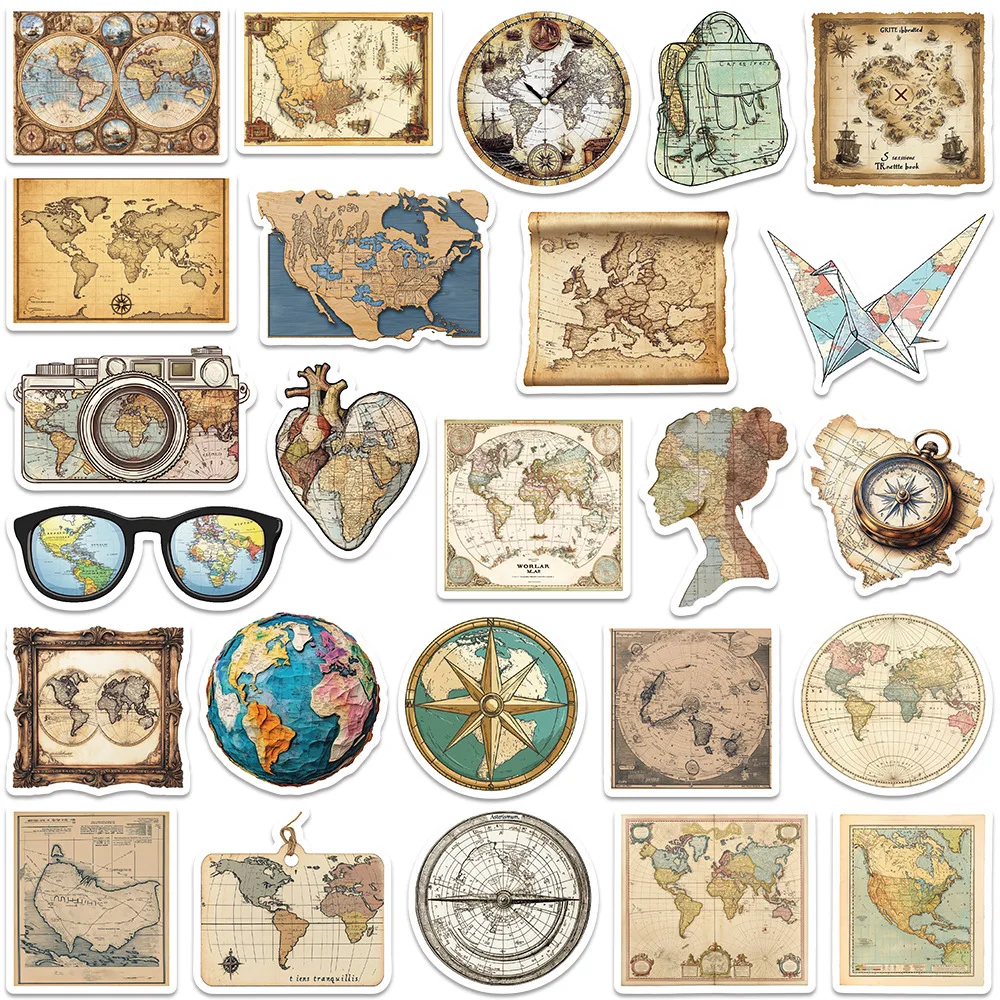 10/50 قطعة الكرتون الرجعية خريطة الكتابة على الجدران ملصق مائي مقاوم للماء شخصية الإبداعية لتقوم بها بنفسك صندوق أدوات مكتب قضية الهاتف المحمول كوب ماء