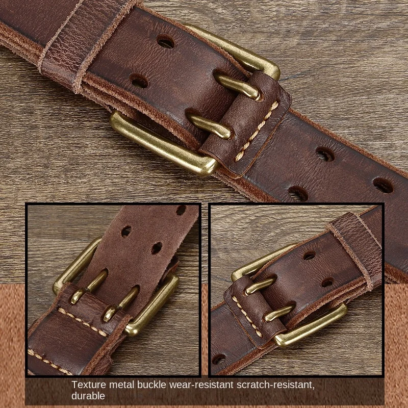 The first layer of cowhide belt hole free size quality jeans  strap vintage buckle waist  metal genuine luxury mens leather belt