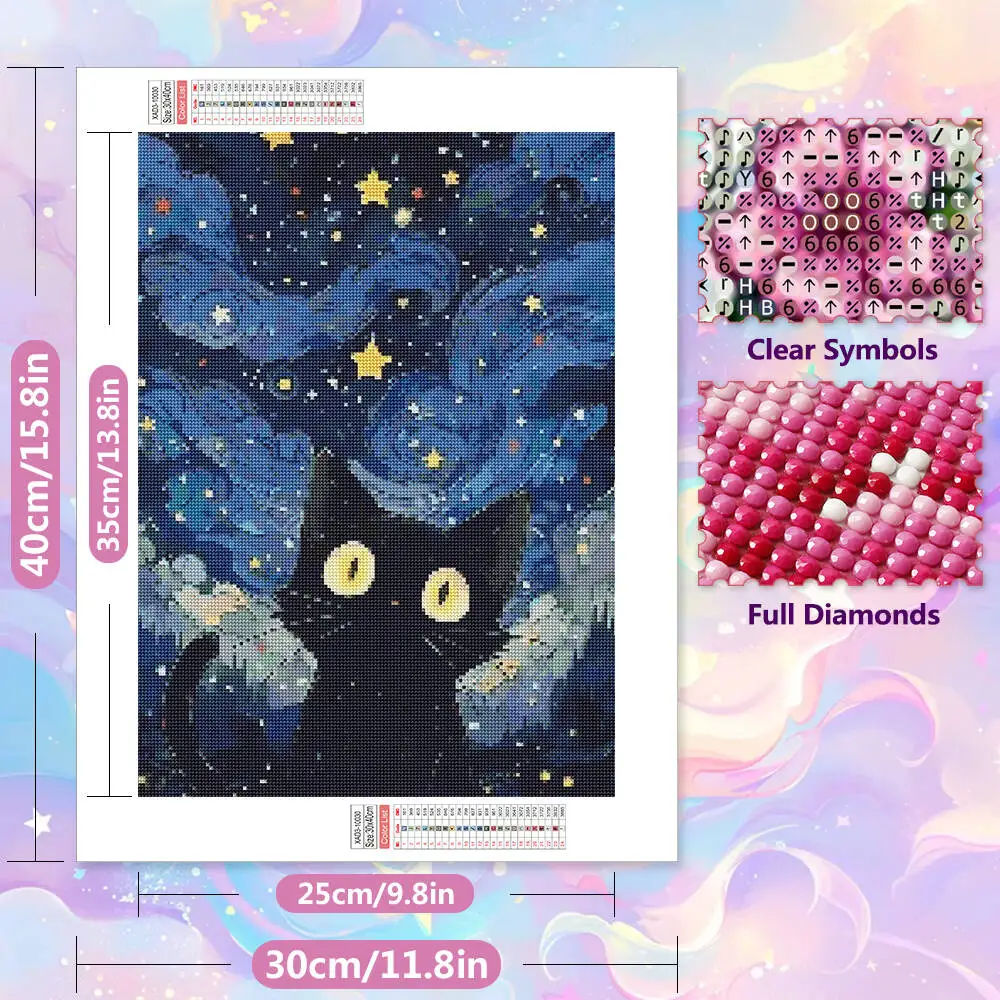EverShine DIY 5D Diamond Painting Cat Night Sky Full Round Drill Embroidery Animal Mosaic Scenery New Arrival Home Decoration
