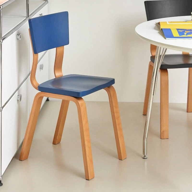 

Used desk and chair BC40 designer ins: Solid wood minimalist backrest chair, colorful dopamine chair, dining chair