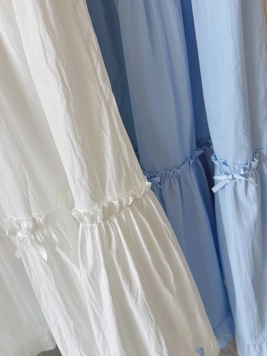 White Cake Skirt Women Summer New Sweet Bow High Waisted Lace Long Skirts  A-line Skirts Umbrella Skirt Pleated Skirt Clothing