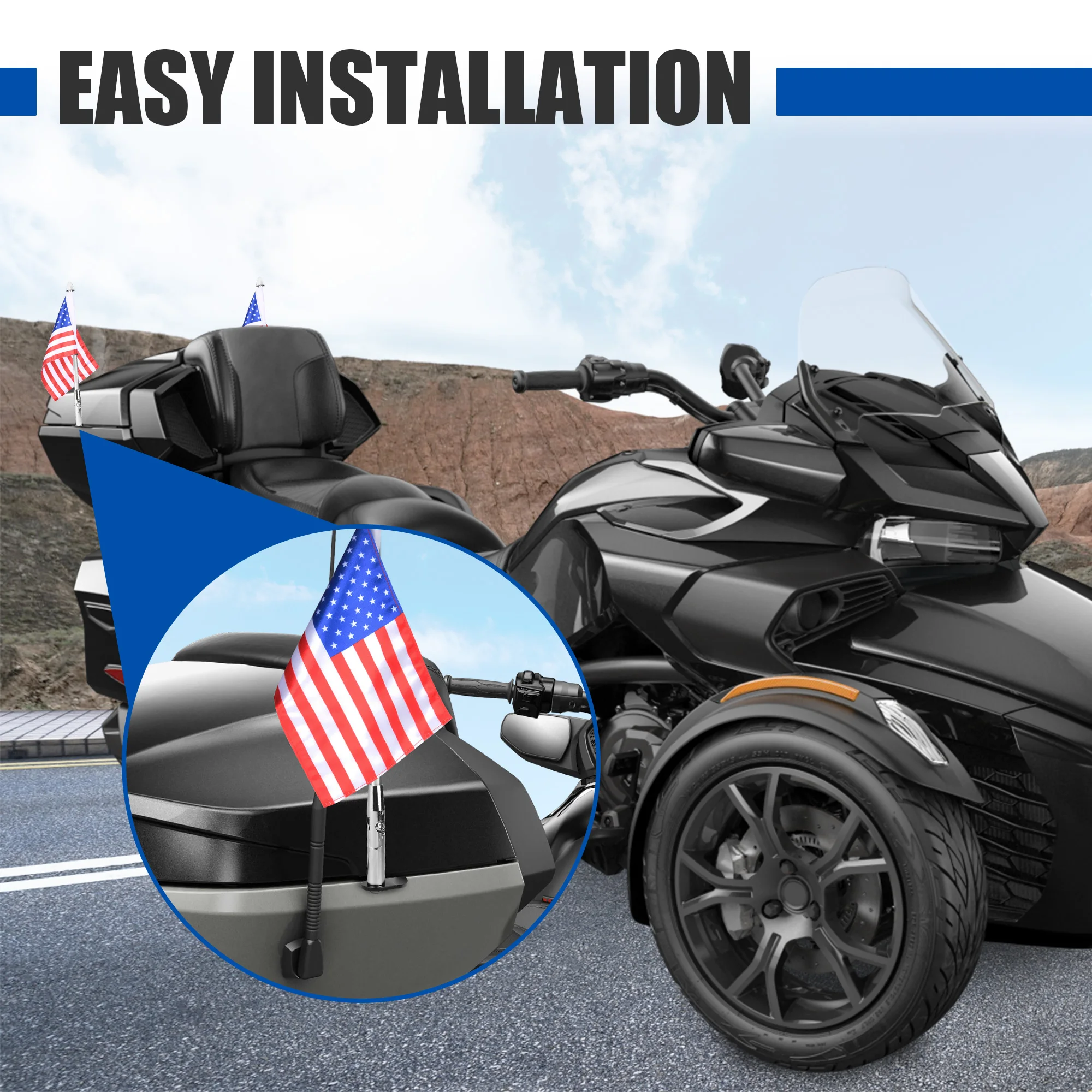 Motorcycle Flags Trunk Flagpole Bracket Aluminum Foldable Flag Pole Mount Kit for Can-Am Spyder F3-Limited 2017-2023 Spyder RT