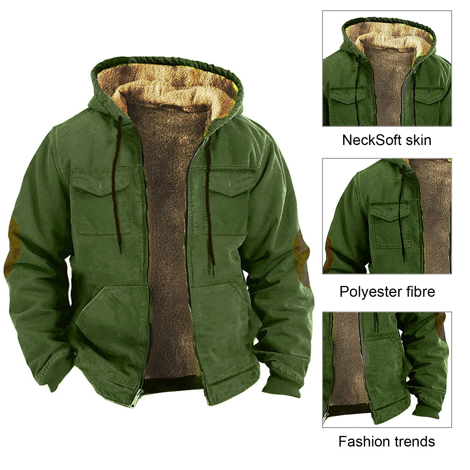 2025 Men Winter Sherpa Jacket Contrast Color Patchwork Fuzzy Coat Hooded Thick Warm Loose Fleece Streetwear Harajuku Parkas
