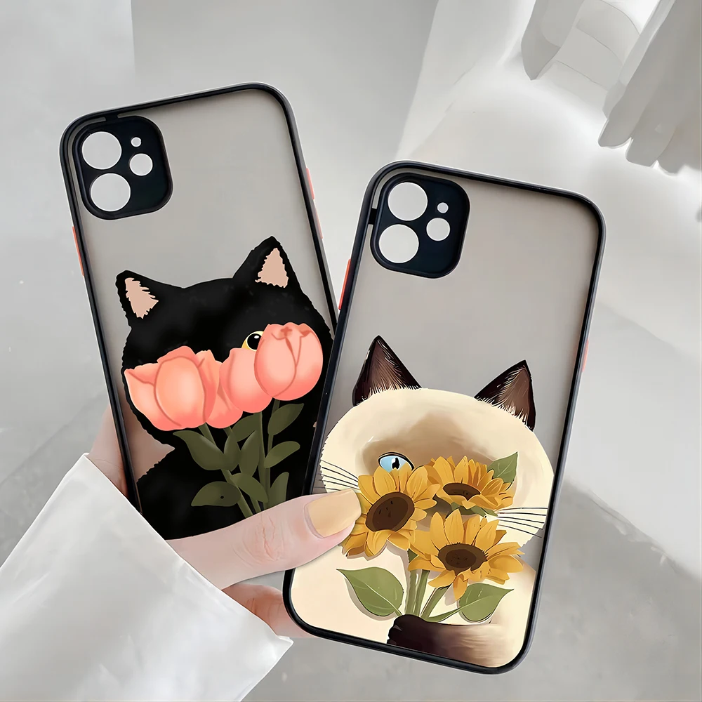 Hot Abstract Art Black Cat Phone Case For Samsung S24 S23 S22 S21 S20 S10 FE Note20 Note10 Plus Ultra Lite 5G Matte Clear Cover