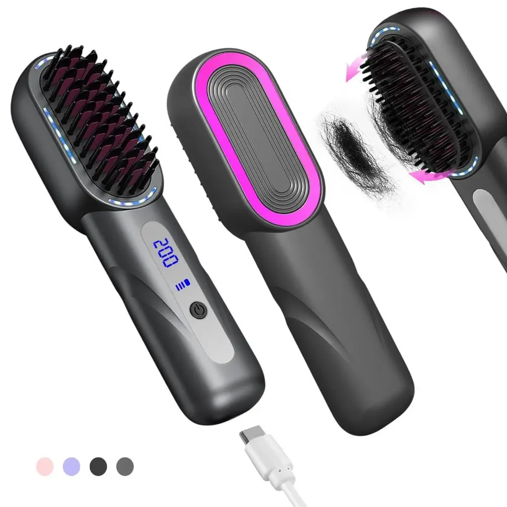 

New Wireless Hair Straightener 4 Temp Settings Type-C Straight Hair Comb Rechargeable Shrink Design Straightening Comb
