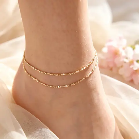 Yazlık Boho Boncuklu Halhal - Kadınlar için Bohem Katmanlı Ayak Bileği Bilekliği, Plaj Aksesuarları ve Ayak Takısı, Onun İçin Hediye, Zarif ve Minimalist Tasarım