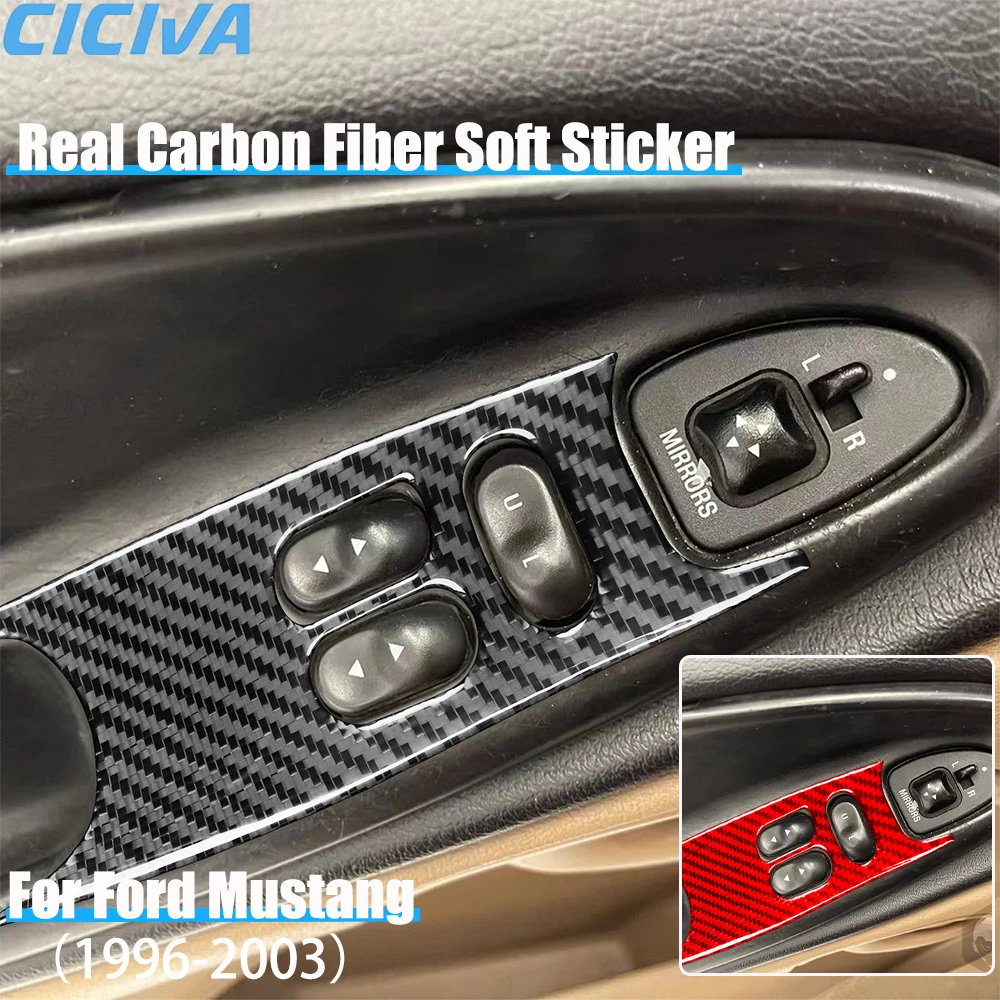 

Real Carbon Fiber Car Accessories Window Lifting Control Decorative Trim Cover Soft Sticker For Ford Mustang 4th Gen 1996-2003