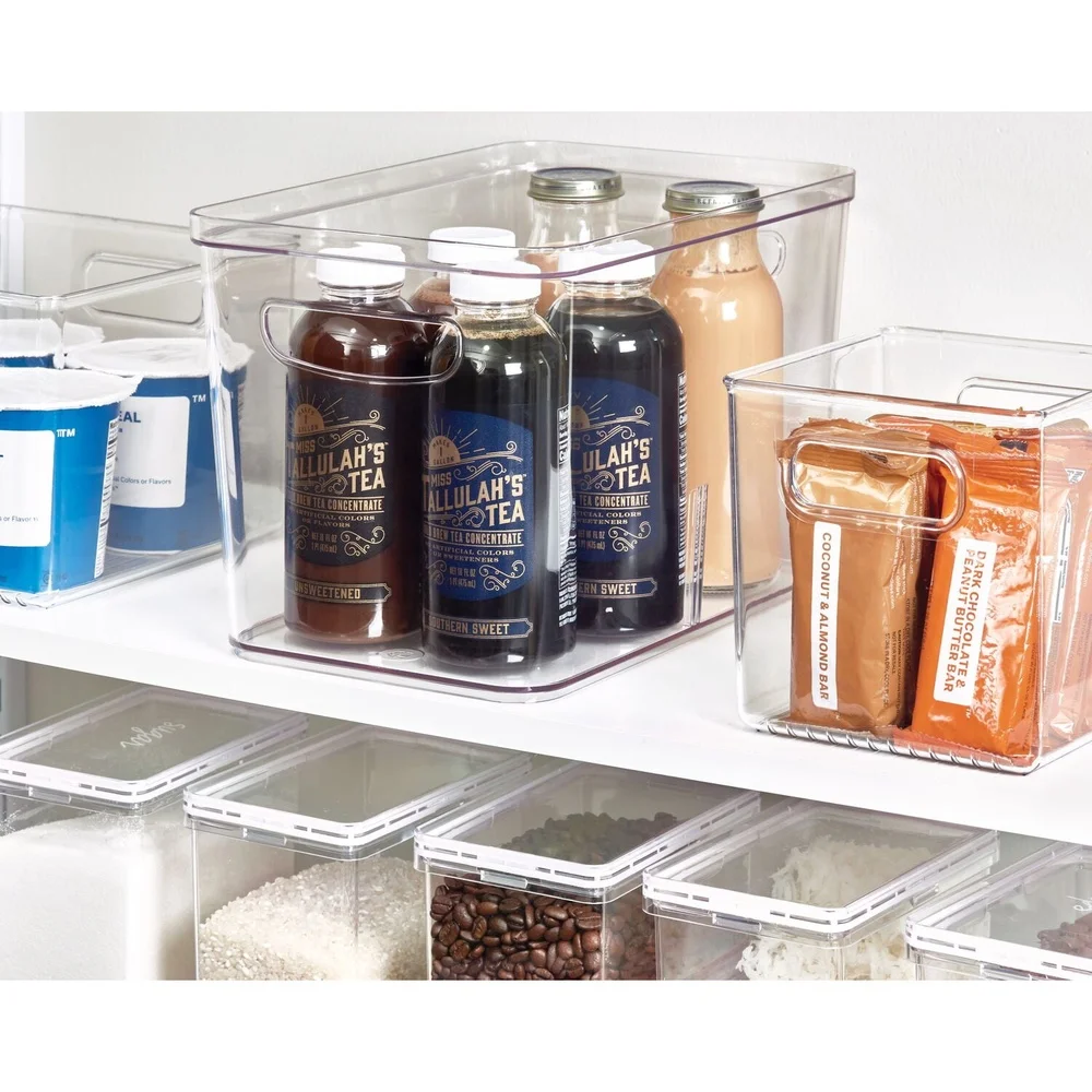 صندوق تنظيم بلاستيكي شفاف مع مقابض مقسمة، حاوية تخزين المطبخ، مخزن الثلاجة، الحمام، مكتب متين #4