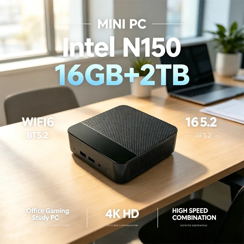 Intel N150 Mini PC 16GB+2TB SSD WIFI6 BT5.2 4K HD Compact Mini Desktop Computer For Office Study Entertainment