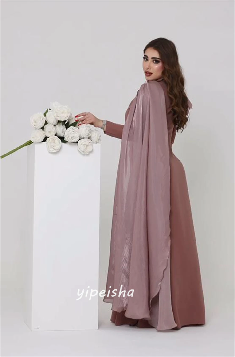 Jiayigong-Vestidos de Noche de estilo moderno Formal, vestidos de noche con cuello cuadrado, línea A, flores plisadas, satén, ocasiones a medida