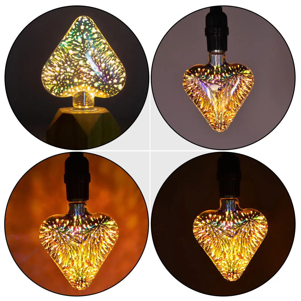 الملونة رومانسية 3D الزجاج LED على شكل قلب لمبة حفل زفاف الديكور مهرجان ليلة ضوء المشهد تخطيط الضوء #5