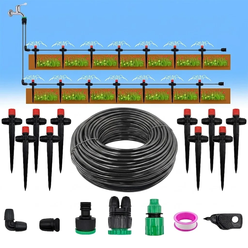 Automatic Drip Irrigation System Kit with 1/4 Inch Sprinklers and Spikes for Potted Plants Gardens and Greenhouses Efficient