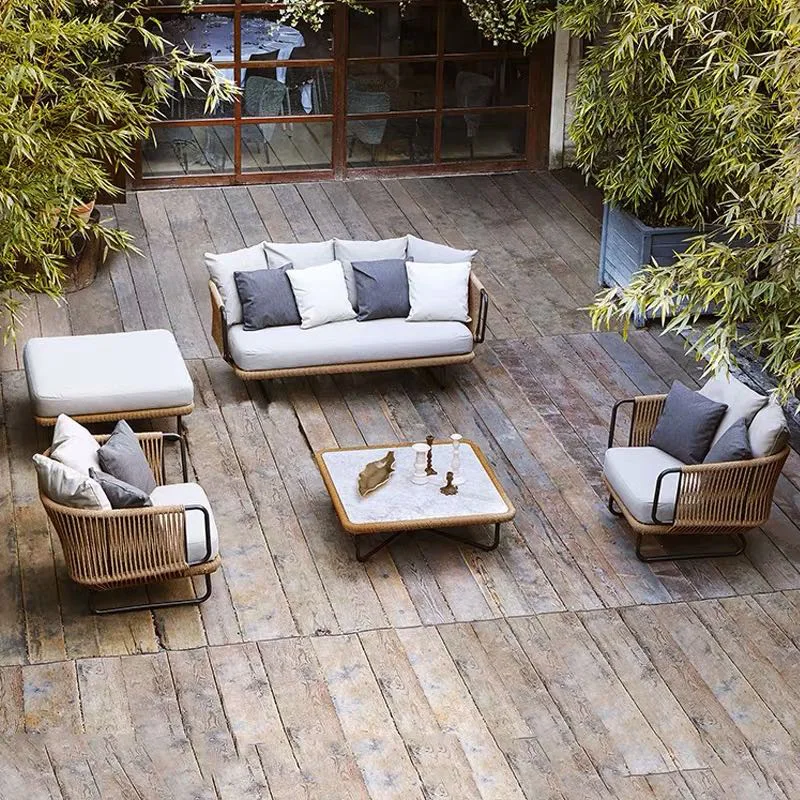 

Leisure outdoor rattan sofa model room garden courtyard balcony homestay rattan tables and chairs Nordic