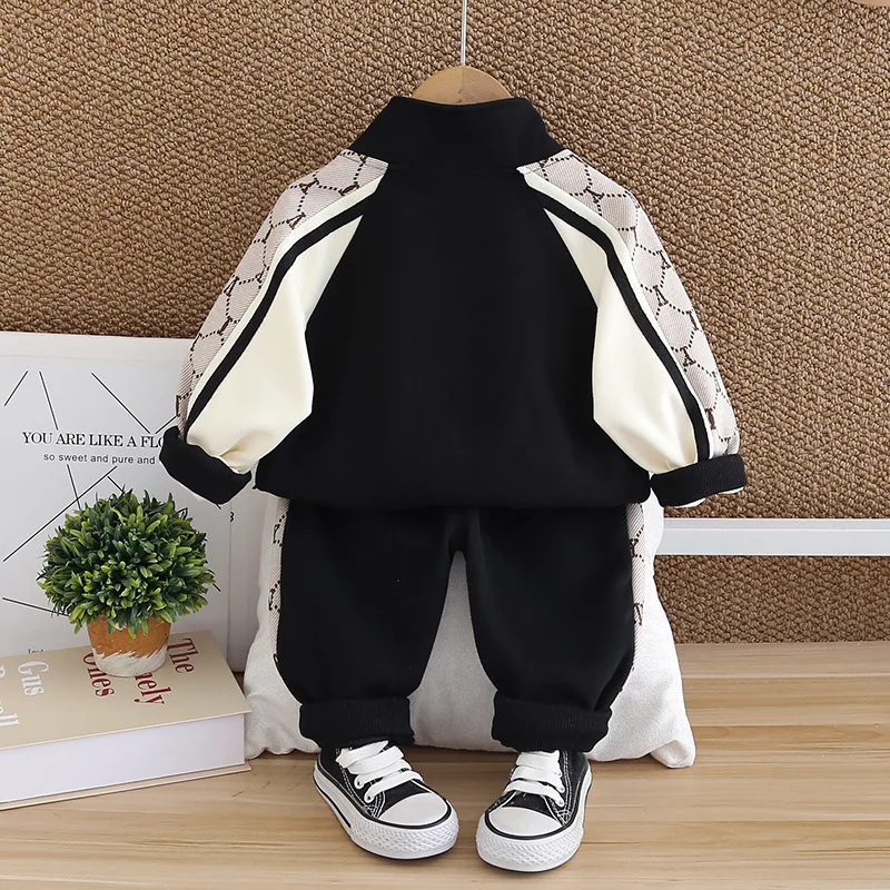 Autumn 1-5 Years Kids Boys 3PCS Clothes Set Letter Cotton Tops Badge Patchwork Sleeve Coat Loose Pants Suit Toddler Boys Outfits