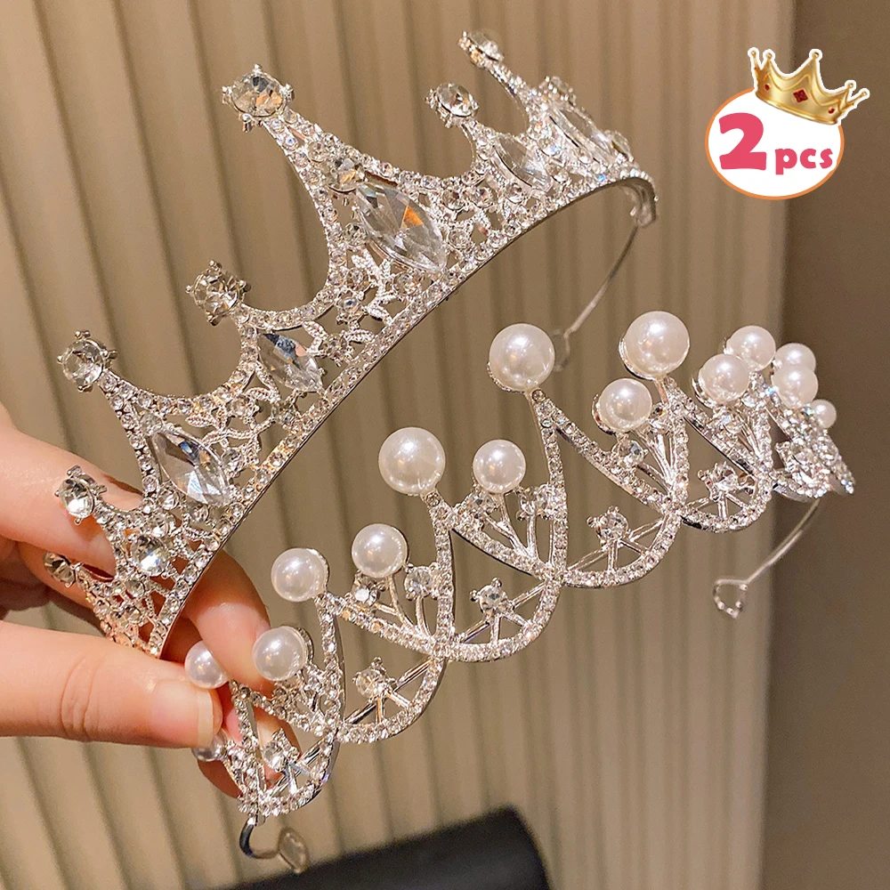 

2pcs Luxury Party Show Crowns Elegant Glittering Festive Hair Accessories Ideal Birthday Gift for Girls Stage Performance Crowns