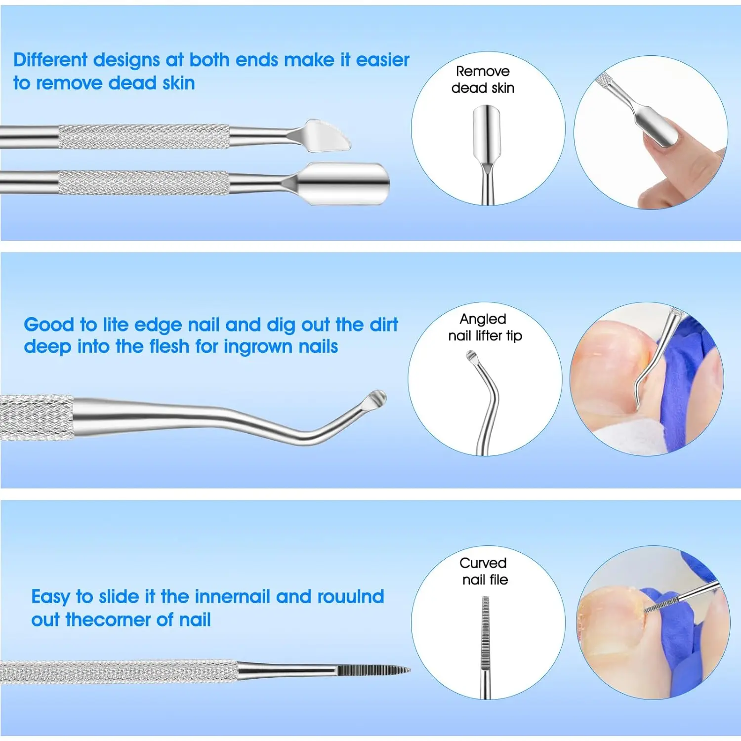 6pcs คุด Toenail เครื่องมือคุด Toenail Treatment Professional สแตนเลสสตีลภายใต้เล็บเครื่องมือทําความสะอาดบรรเทาอาการปวด