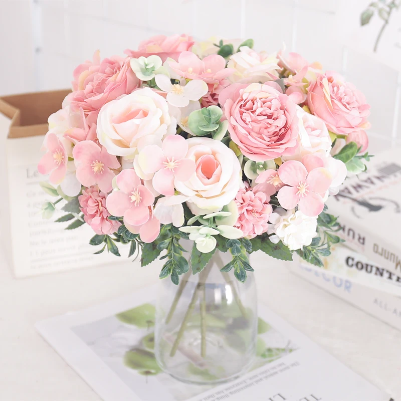 Kunstbloemen Zijde Pioen Hortensia Voor Woonkamer Huisdecoratie Bruiloft Bruid Boeket Rose Nep Planten Tafelaccessoires